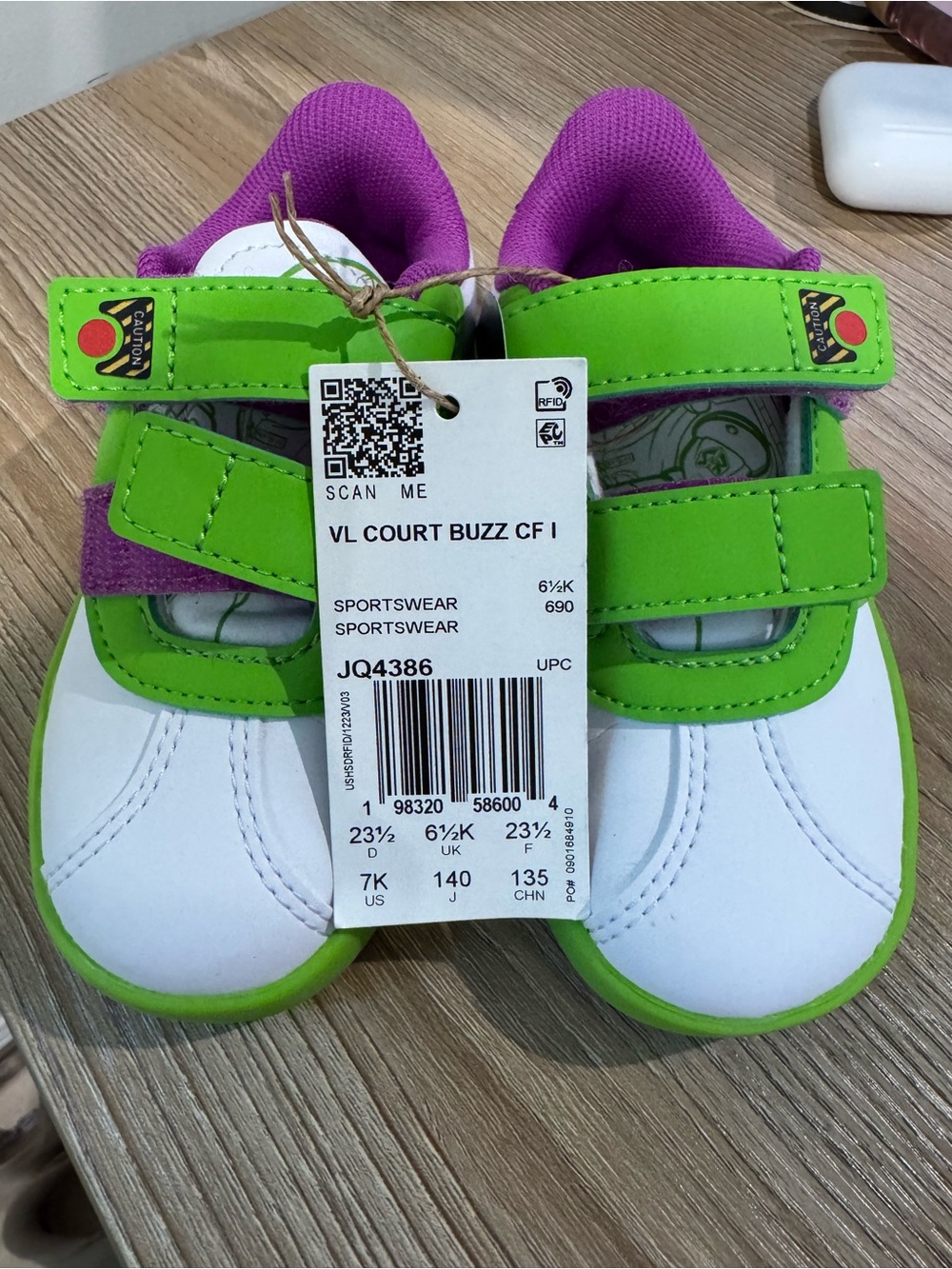 Buzz lightyear adidas White Kids Sneakers with Green Sole & Purple Accents - Picture 3 of 3